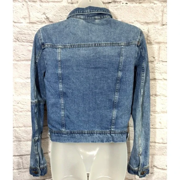 Free People Denim Jean Jacket Womens Small Contrasting Blue Panel Trucker Coat - Picture 6 of 10
